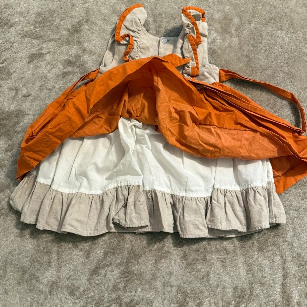 Eleanor Rose Adalyn Pumpkin Embroidered Dress Orange Tan Ruffle Girls Size 2